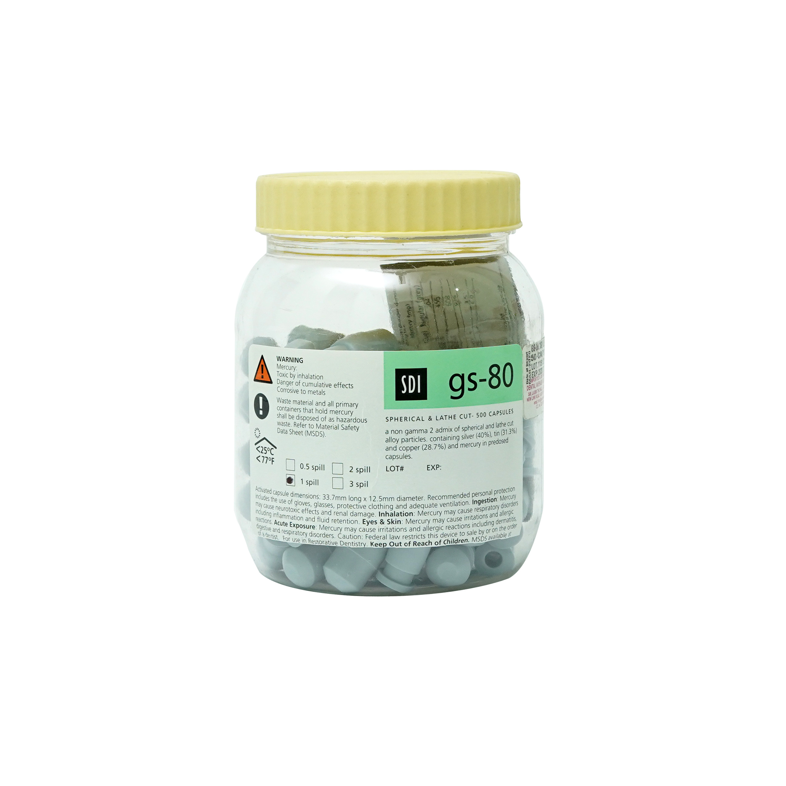 SDI GS-80 CAPS Amalgam Capsules 1 Spill Pack of 50 Caps